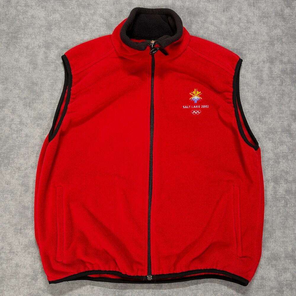 VTG 2002 Marker Salt Lake Utah Olympics red gorpcore fleece vest mens Large
